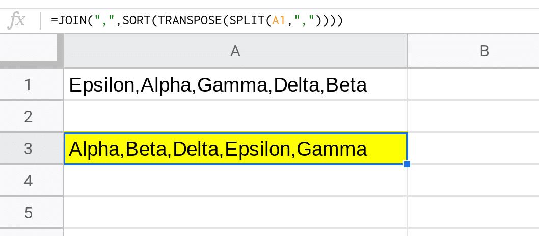 Cách phân tách các chuỗi trong một ô duy nhất theo thứ tự ACB trong Google Sheets